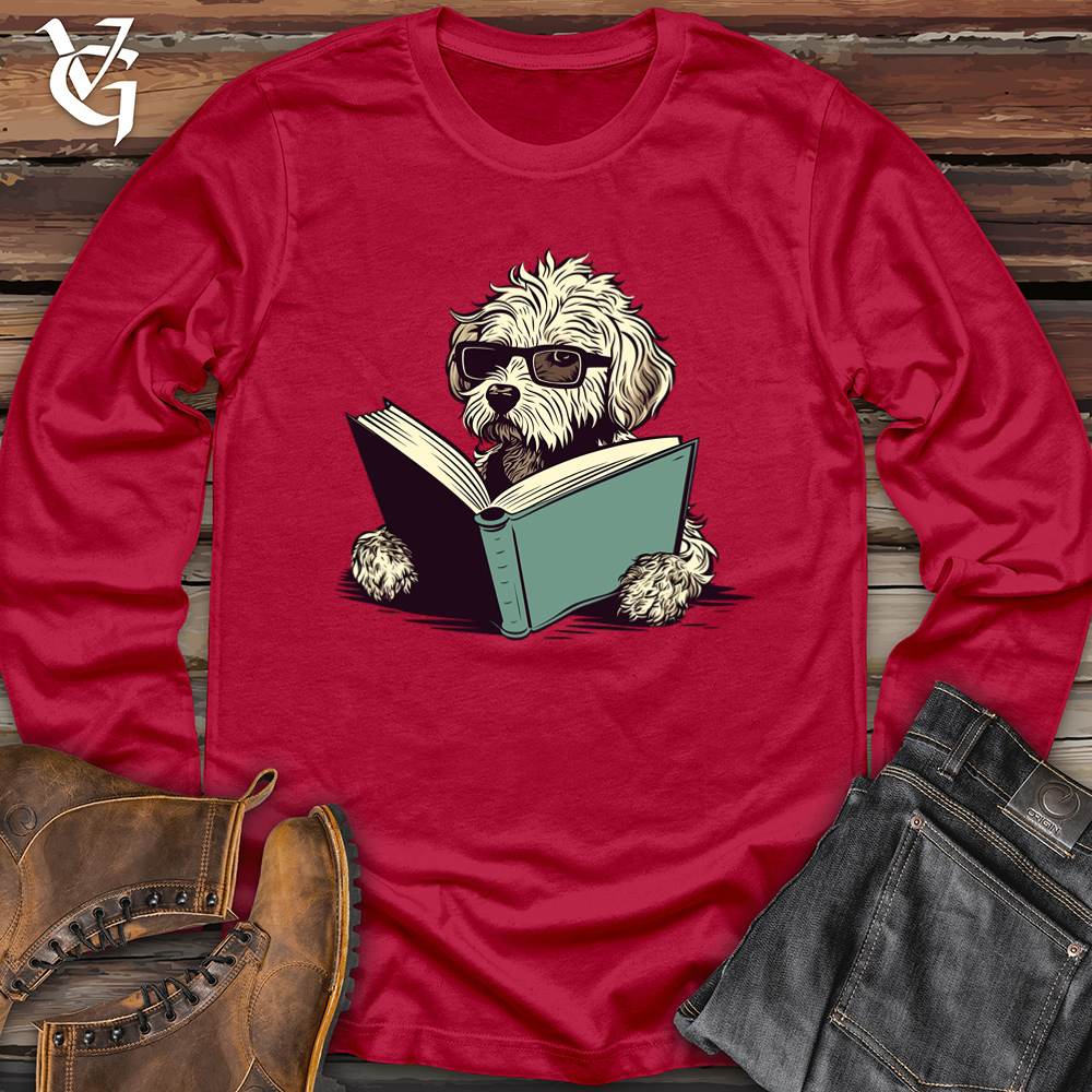 Viking Goods Book Lover Doodle Pooch Softstyle Long Sleeve Cherry Red / L