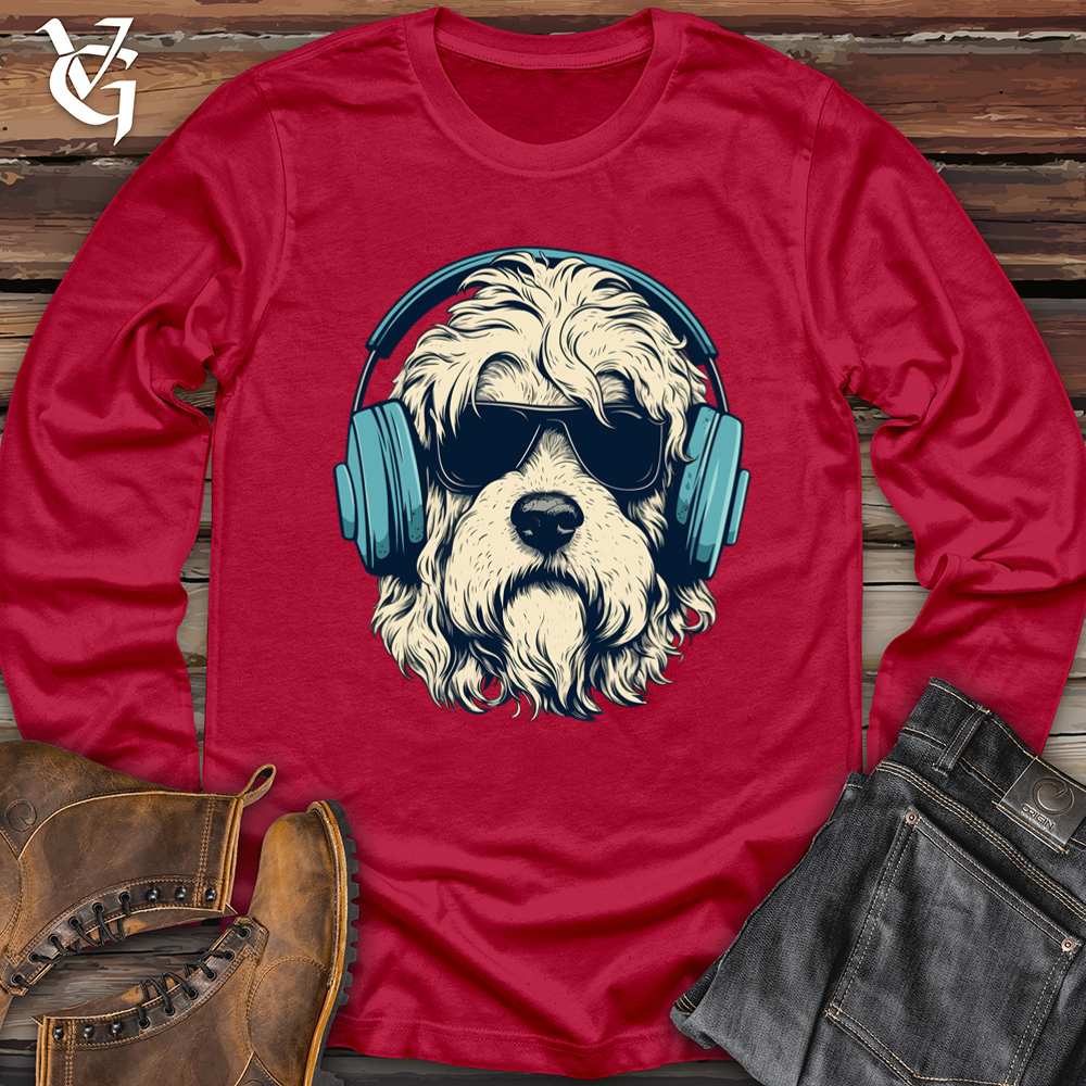 Viking Goods Headphone Rocking Doodle Pooch Softstyle Long Sleeve Cherry Red / L