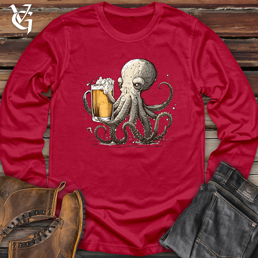 Viking Goods Octopus Happy Hour Softstyle Long Sleeve Cherry Red / L