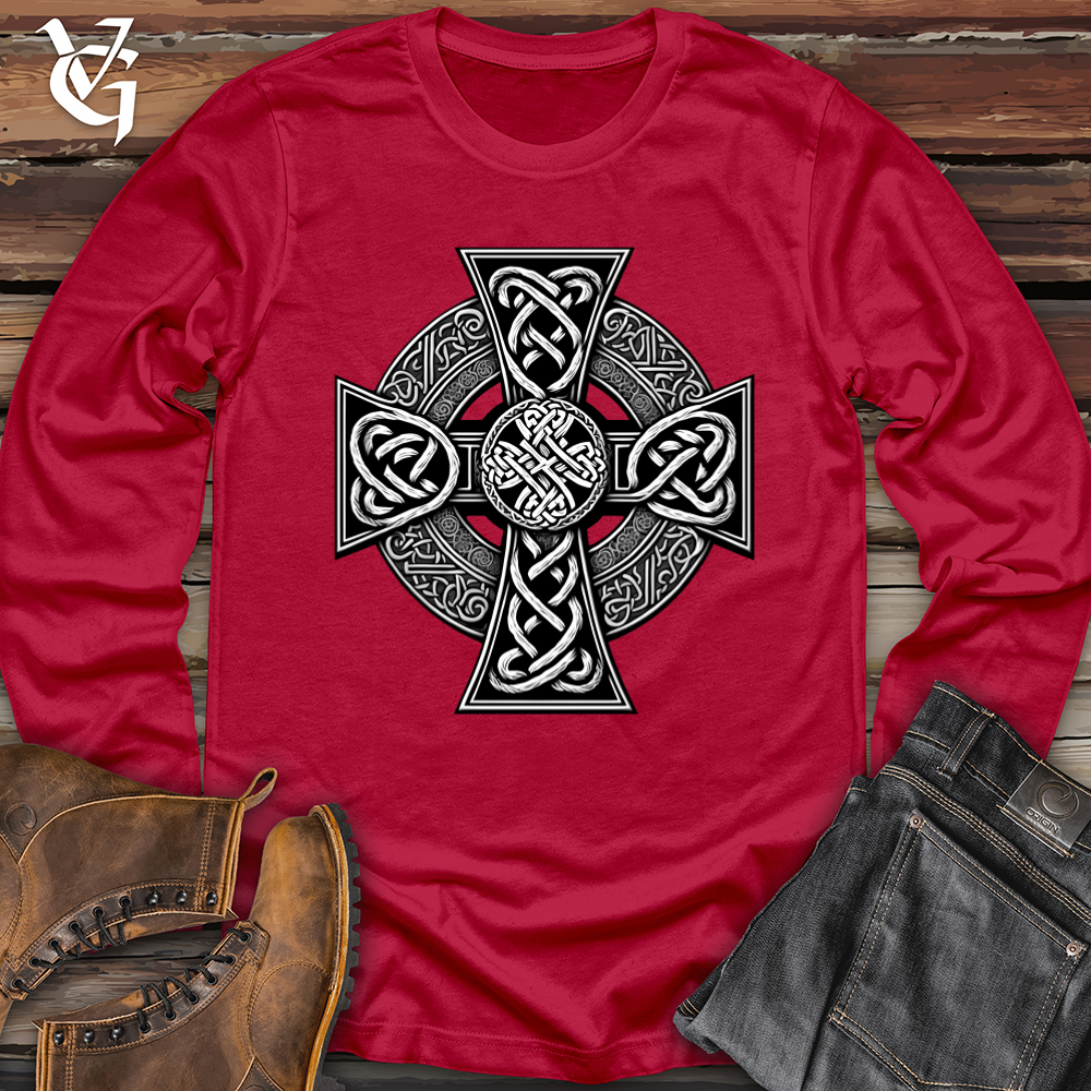 Viking Goods Ornate Celtic Cross Softstyle Long Sleeve Cherry Red / L