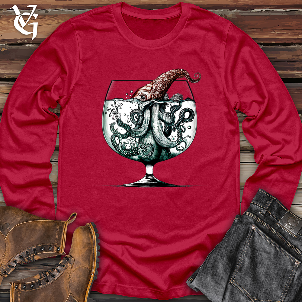 Viking Goods Over Indulging Octopus Softstyle Long Sleeve Cherry Red / L