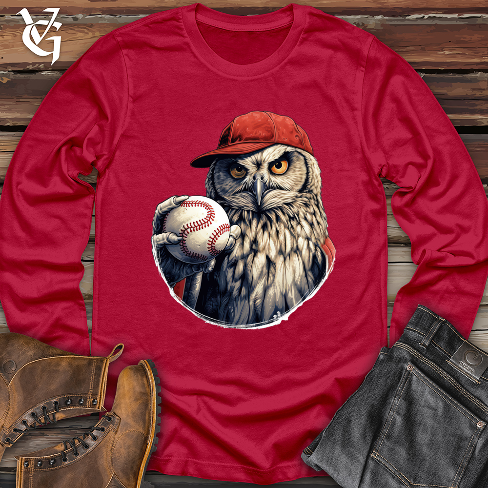 Viking Goods Owl Baseball Pitcher Softstyle Long Sleeve Cherry Red / L