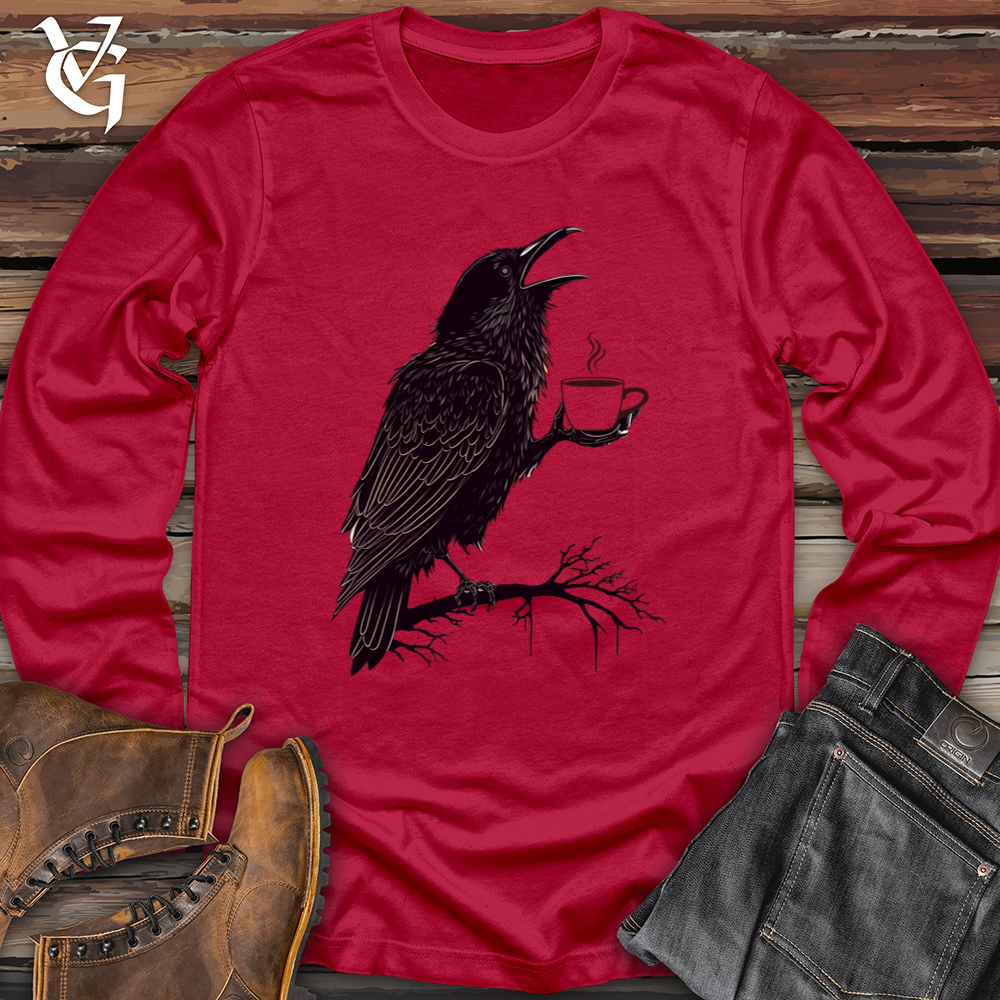Viking Goods Raven Coffee Art Softstyle Long Sleeve Cherry Red / L