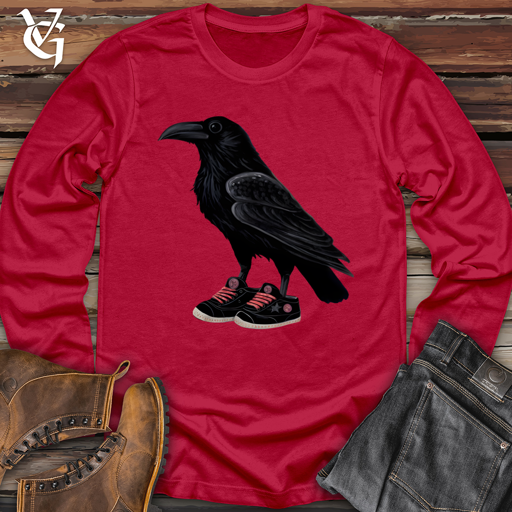 Viking Goods Raven Wearing Sneakers Softstyle Long Sleeve Cherry Red / L