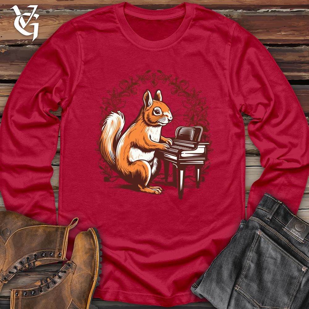 Viking Goods Retro Piano Squirrel 01 Softstyle Long Sleeve Cherry Red / L
