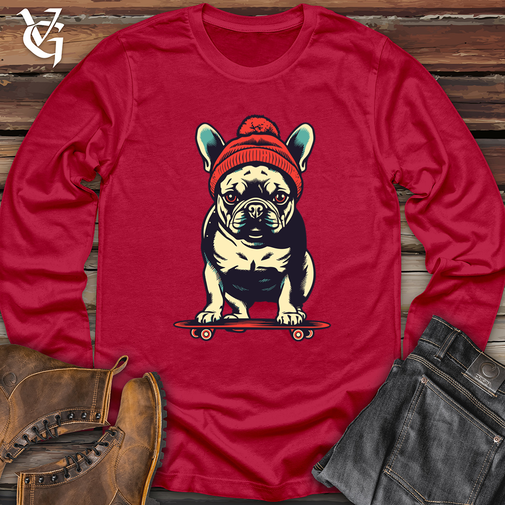 Viking Goods Retro Skateboarding Frenchie Softstyle Long Sleeve Cherry Red / L