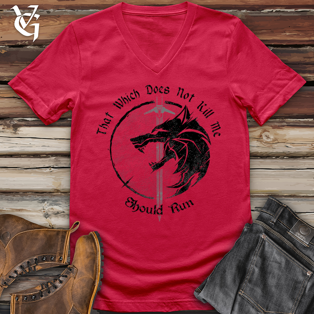 Viking Goods Should Run Wolf V-Neck Cherry Red / L