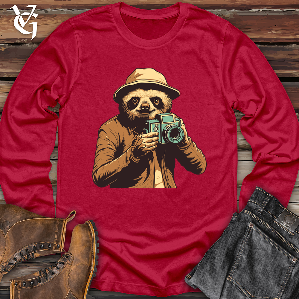 Viking Goods Sloth Shutterbug Snapshot Softstyle Long Sleeve Cherry Red / L