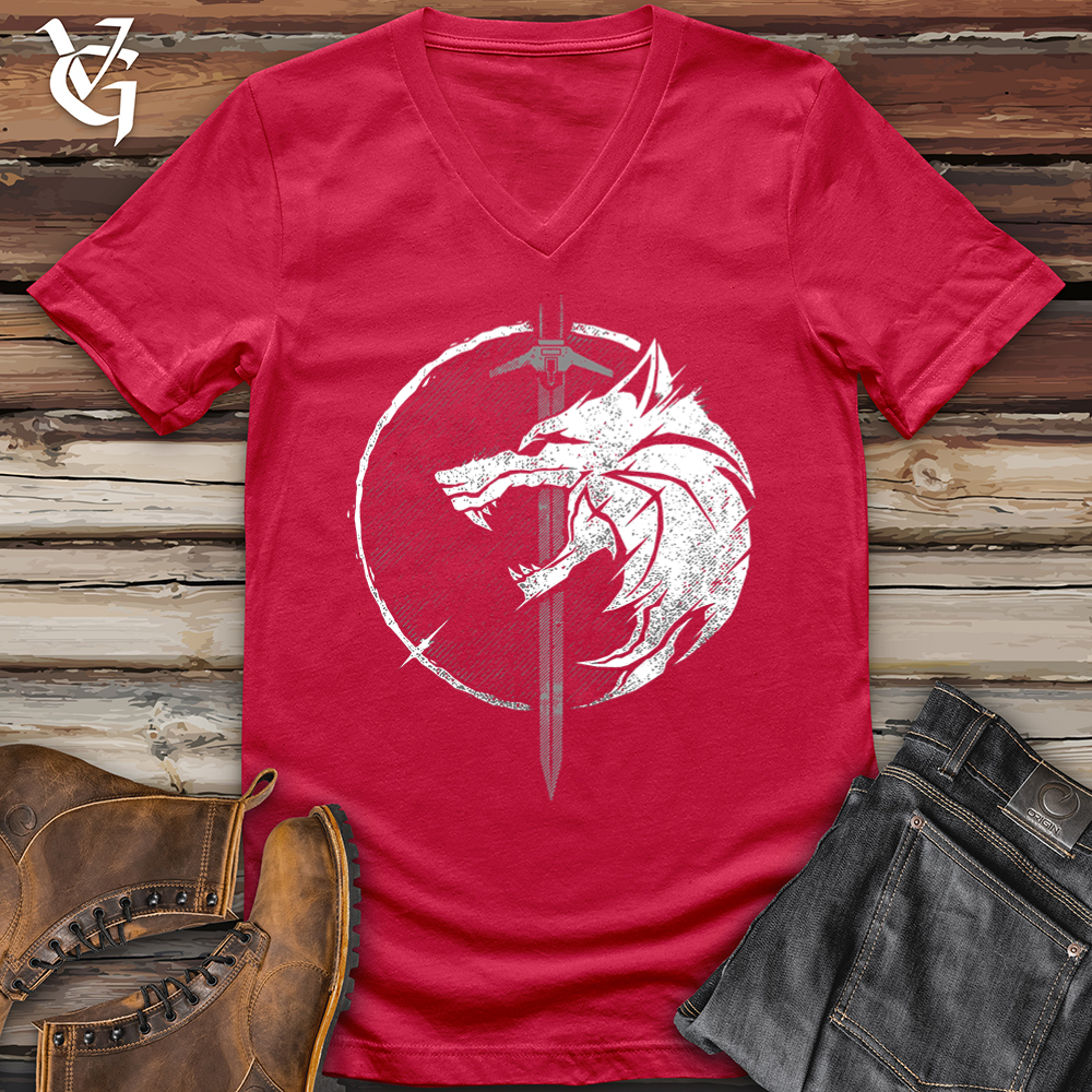 Viking Goods Sword and the Wolf V-Neck Cherry Red / L