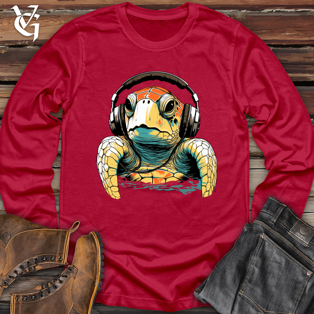 Viking Goods Turtle With Headphone Softstyle Long Sleeve Cherry Red / L