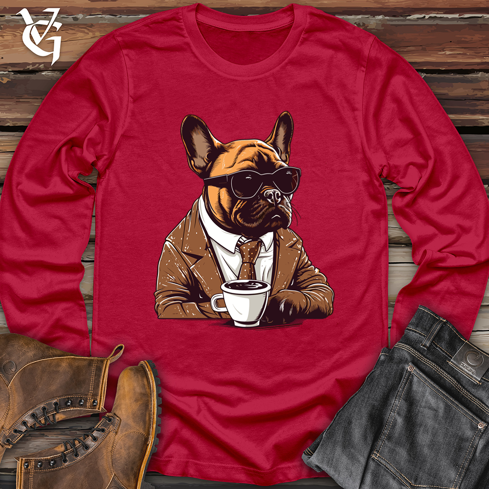 Viking Goods Vintage Coffee Break Frenchie Softstyle Long Sleeve Cherry Red / L