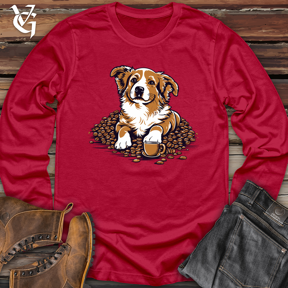 Viking Goods Vintage Coffee Corgi Softstyle Long Sleeve Cherry Red / L