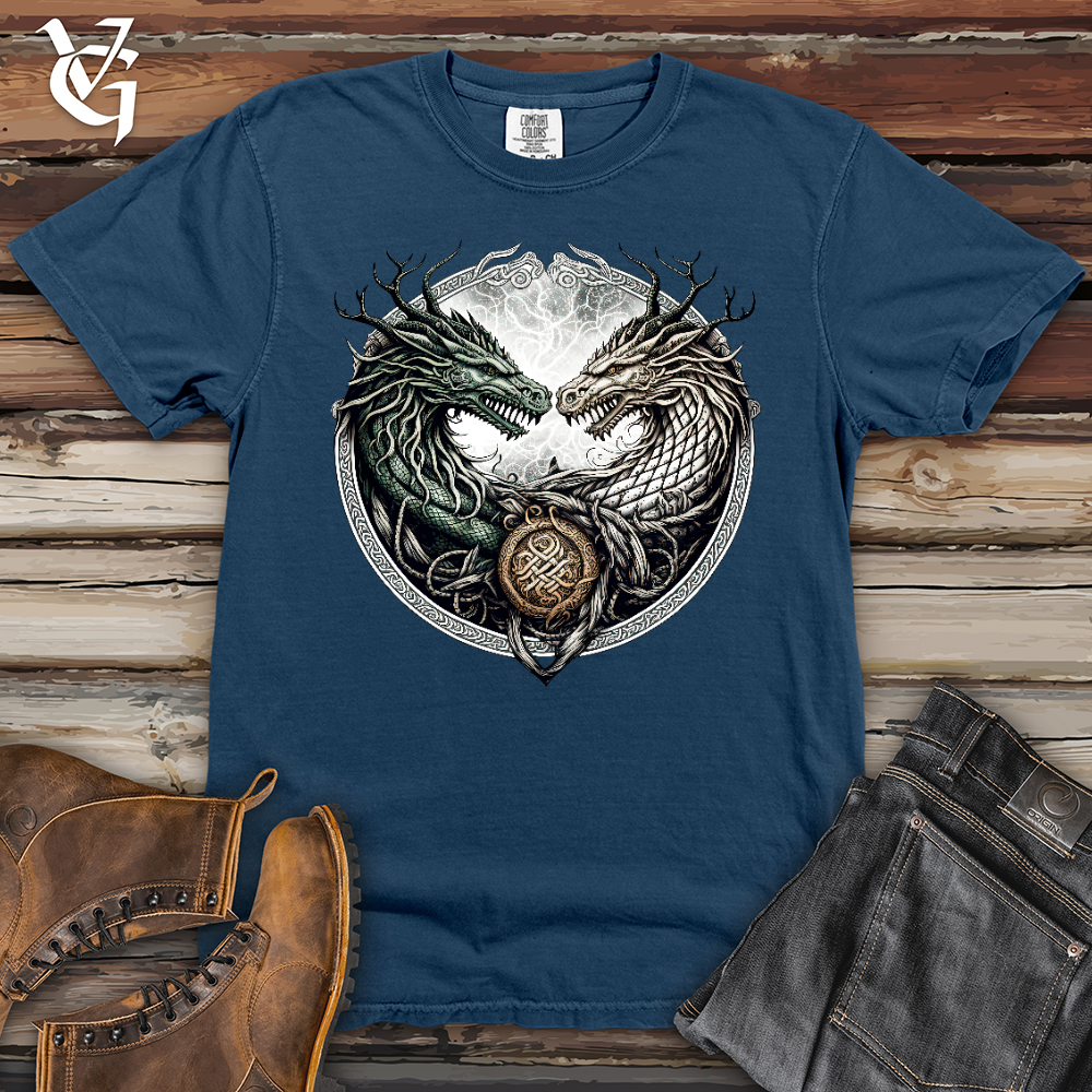 Viking Goods Horned Twin Dragons Heavy Cotton Comfort Colors Tee China Blue / L