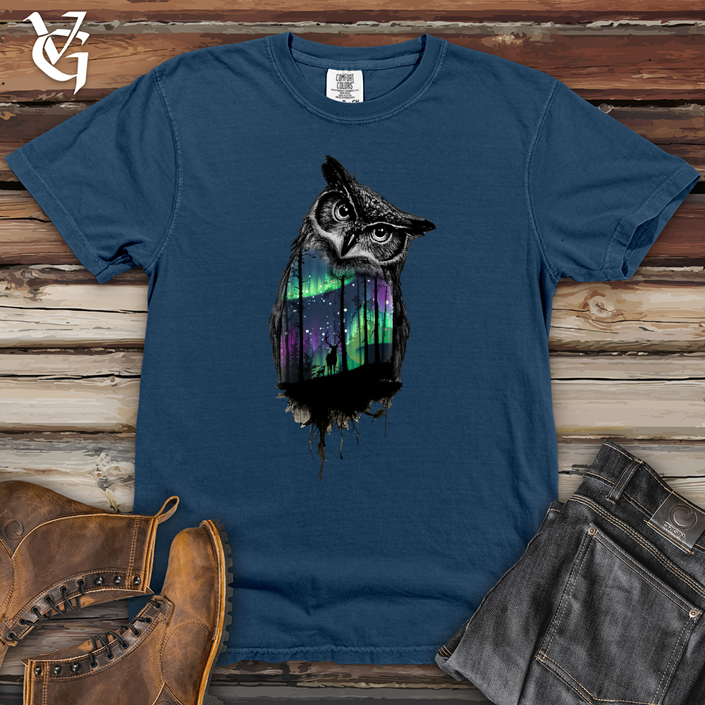 Viking Goods Northern Lights Owl Heavy Cotton Comfort Colors Tee China Blue / L