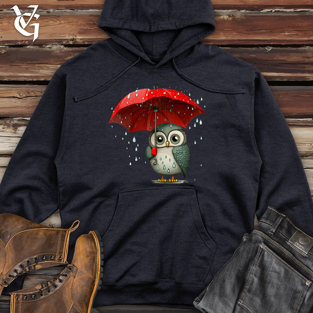 Viking Goods Owl In The Rain Midweight Hooded Sweatshirt Classic Navy Heather / L
