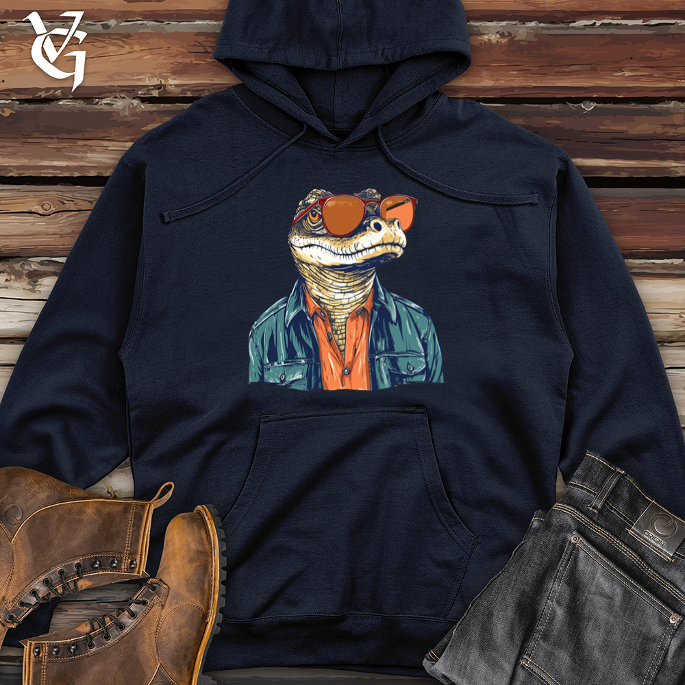 Viking Goods Alligator Bayou Hipster Coastal Chic Midweight Hooded Sweatshirt Classic Navy / L