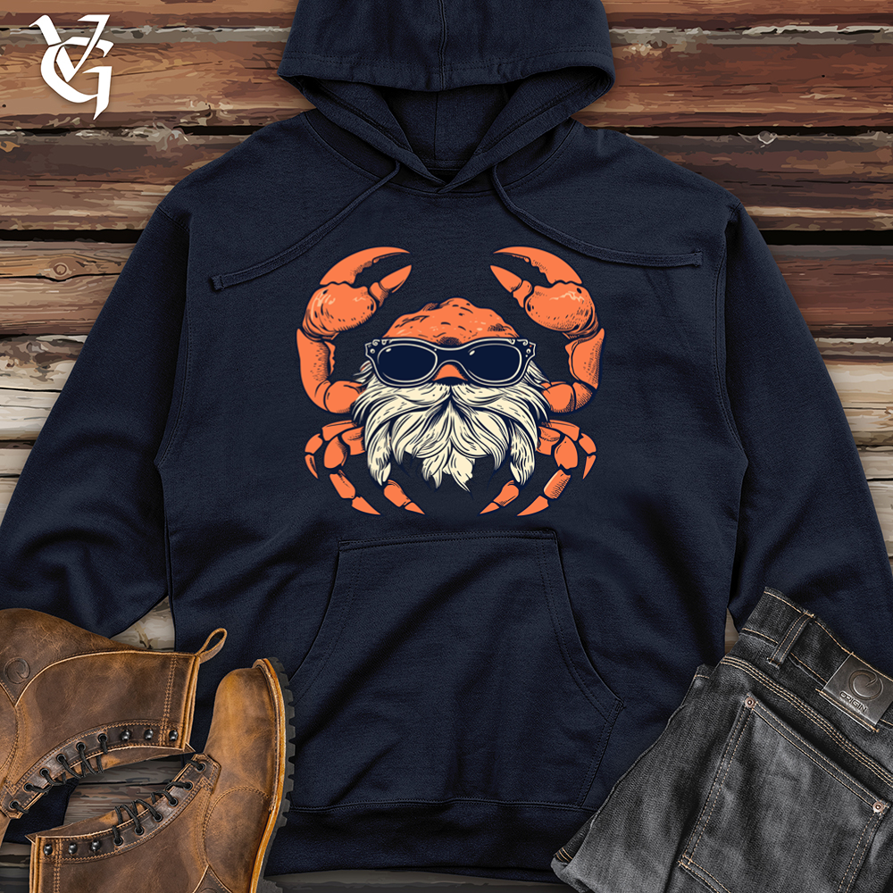 Viking Goods Crab Coastal Hipster Sandy Style Midweight Hooded Sweatshirt Classic Navy / L