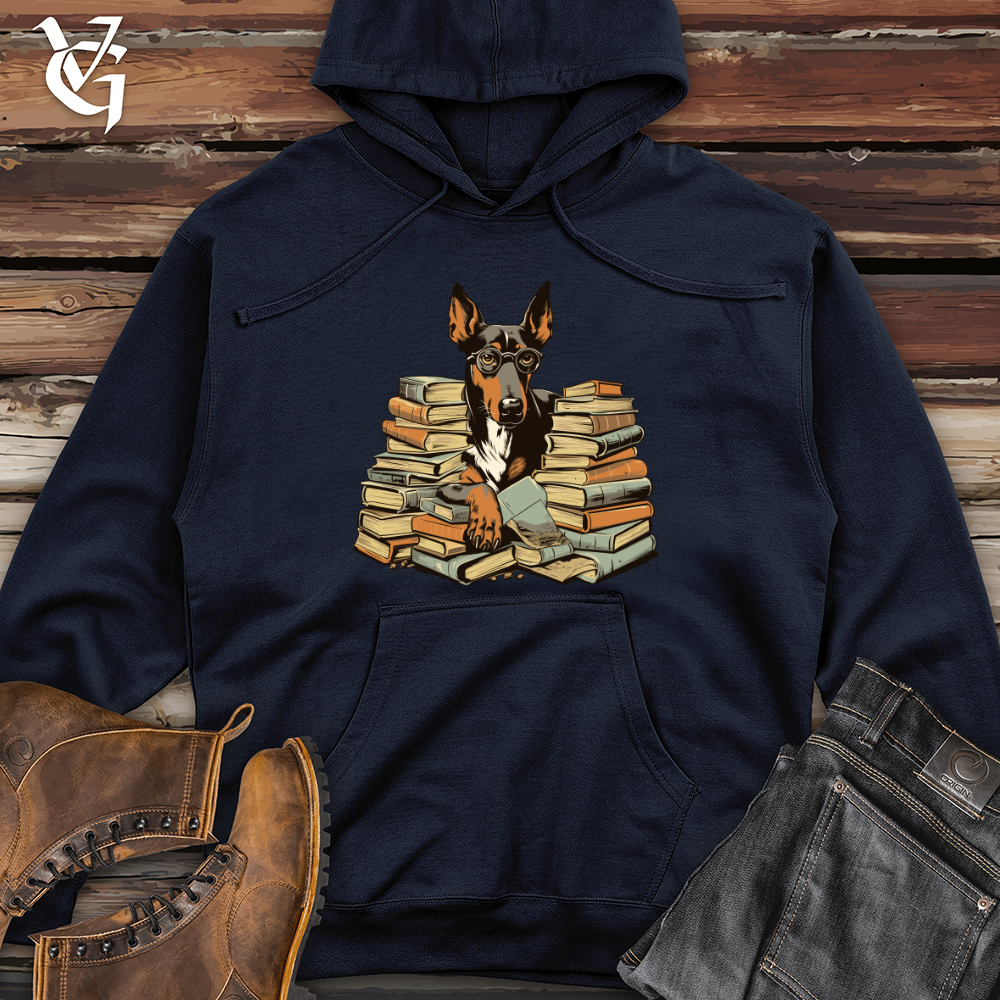 Viking Goods Doberman Bookworm Delight Midweight Hooded Sweatshirt Classic Navy / L