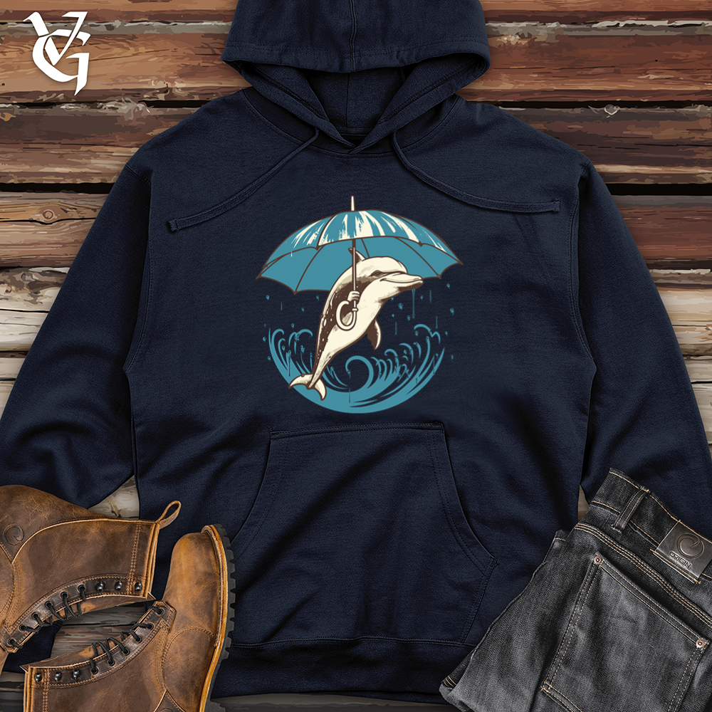 Viking Goods Dolphin Ocean Drizzle Umbrella Oasis Midweight Hooded Sweatshirt Classic Navy / L