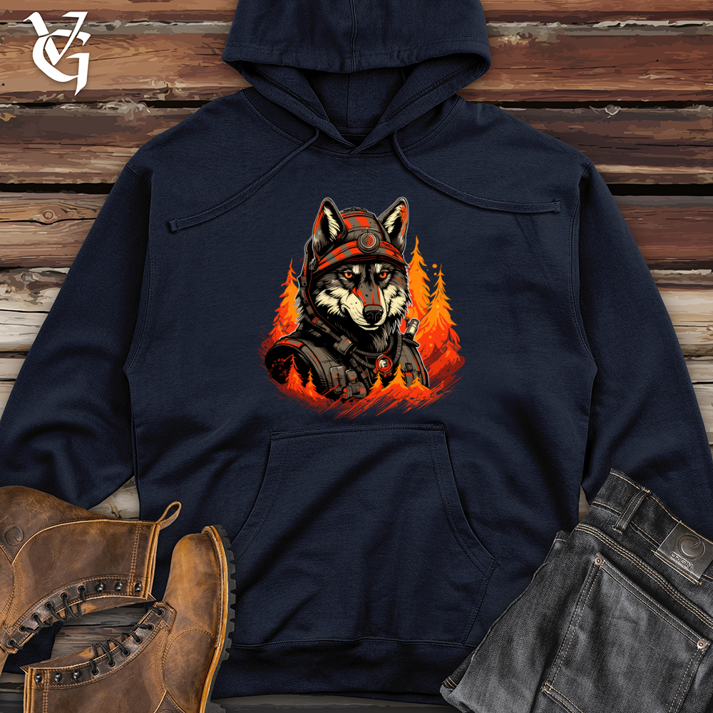 Viking Goods Firefighter Wolf Bravery Midweight Hooded Sweatshirt Classic Navy / L