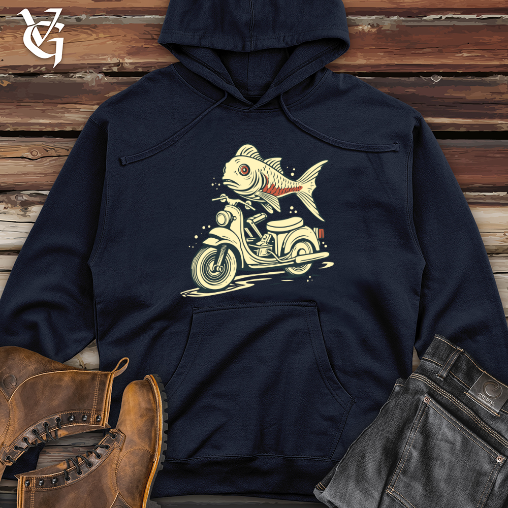 Viking Goods Fish Scooter Escape Midweight Hooded Sweatshirt Classic Navy / L