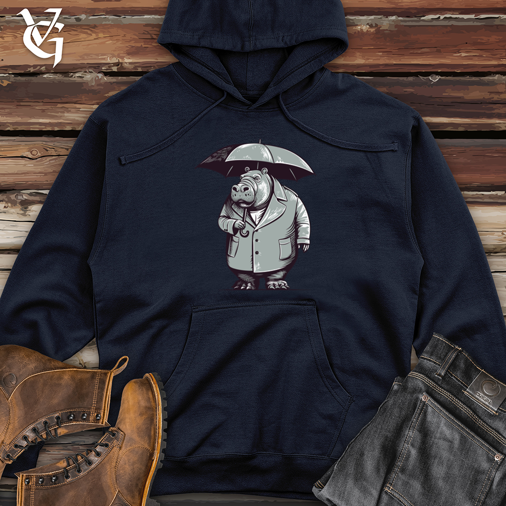 Viking Goods Hippopotamus River Drizzle Umbrella Haven Midweight Hooded Sweatshirt Classic Navy / L