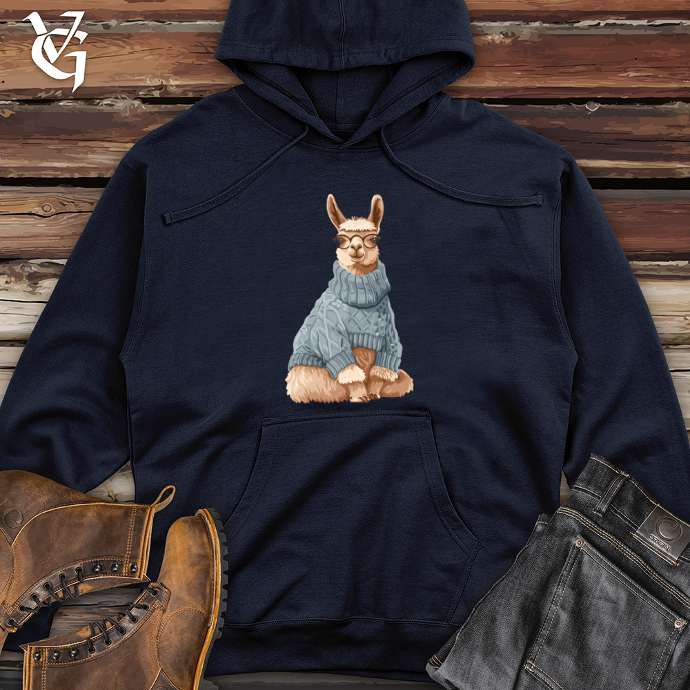 Viking Goods Llama Winter Chic Midweight Hooded Sweatshirt Classic Navy / L