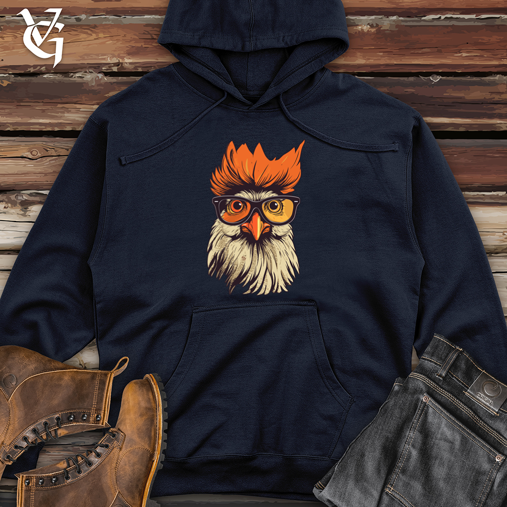 Viking Goods Orange Hair Hipster Chicken Midweight Hooded Sweatshirt Classic Navy / L