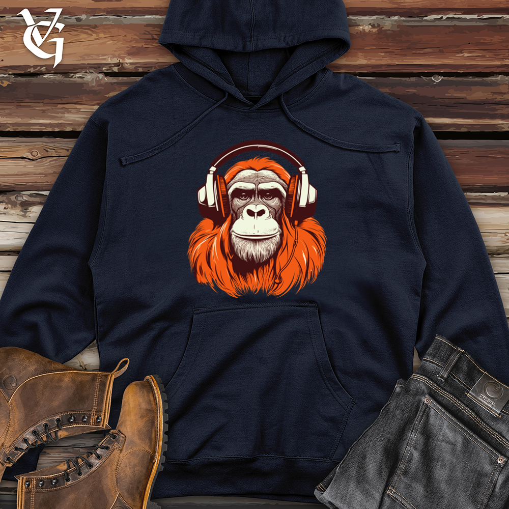 Viking Goods Orangutan Headphone Rainforest Rhythm Midweight Hooded Sweatshirt Classic Navy / L