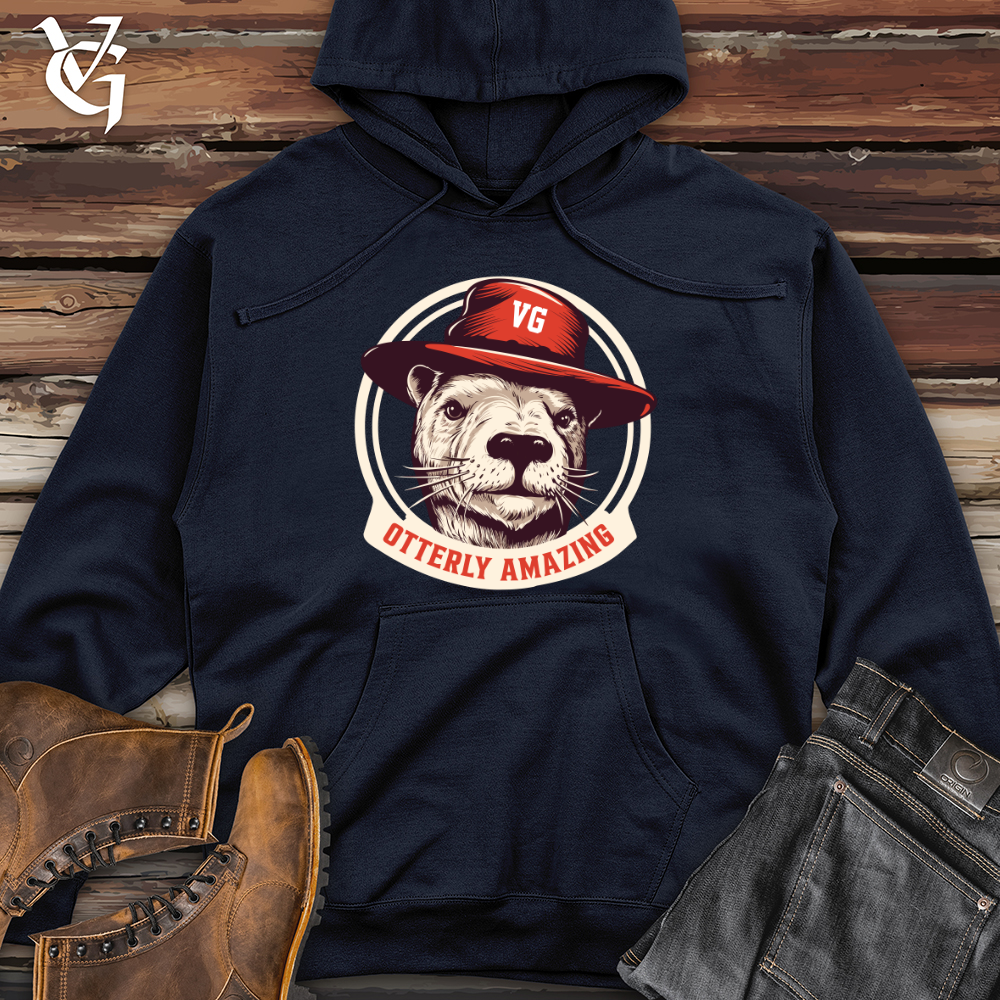 Viking Goods Otter Fedora Flair Midweight Hooded Sweatshirt Classic Navy / L