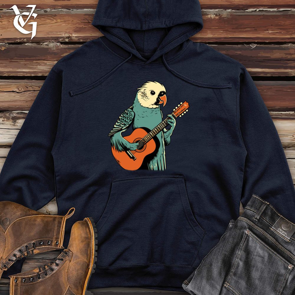 Viking Goods Parakeet Strumming Guitar Midweight Hooded Sweatshirt Classic Navy / L