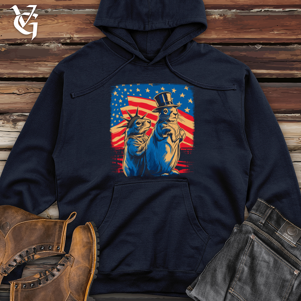 Viking Goods Patriotic Squirrels Display Midweight Hooded Sweatshirt Classic Navy / L