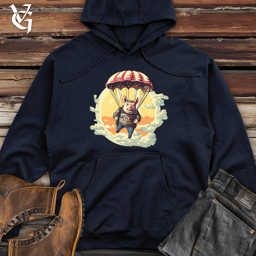Viking Goods Pig Parachute Skydiving Excursion Midweight Hooded Sweatshirt Classic Navy / L