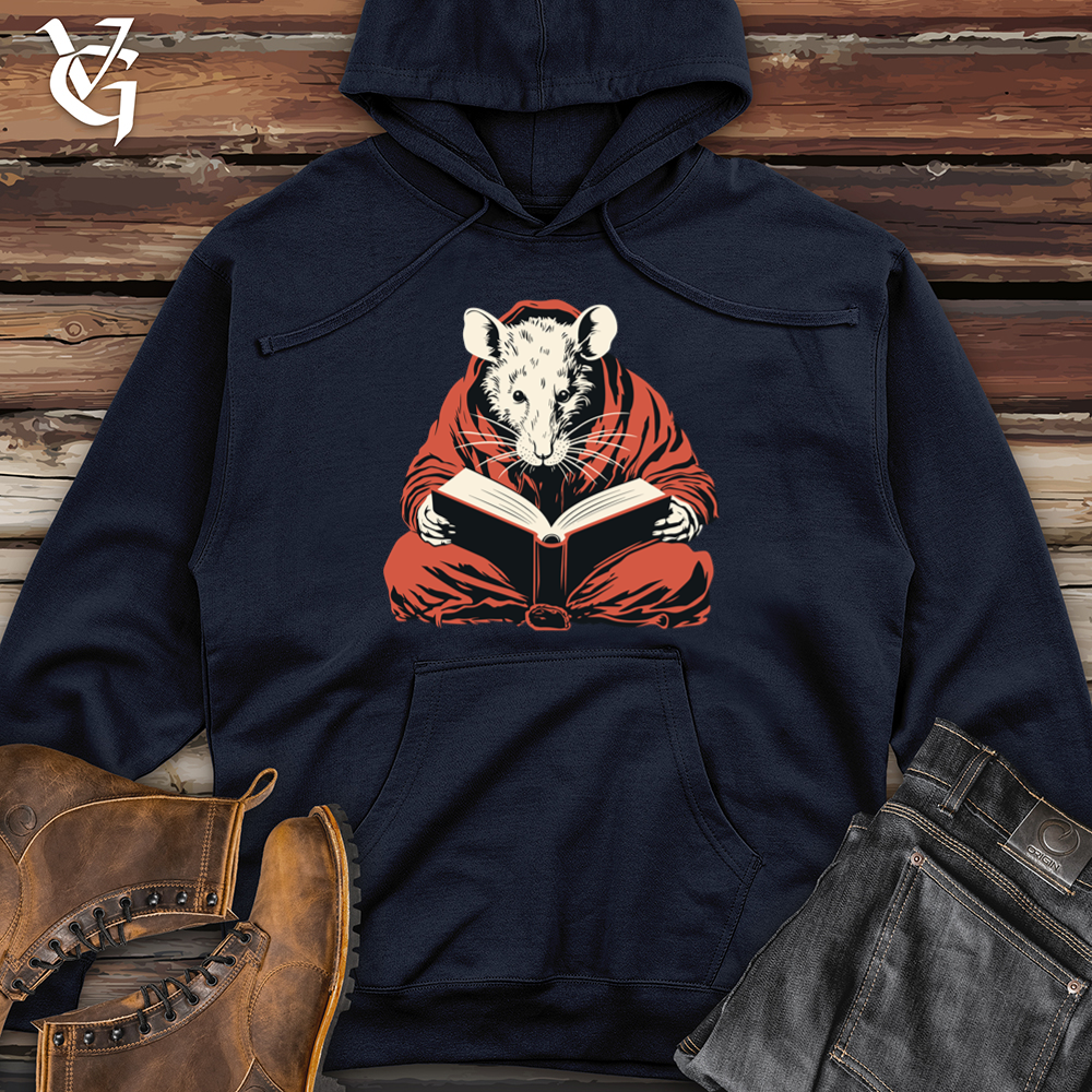 Viking Goods Rat Reading Book Midweight Hooded Sweatshirt Classic Navy / L