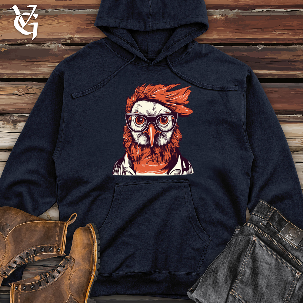 Viking Goods Red Hair Hipster Chicken Midweight Hooded Sweatshirt Classic Navy / L