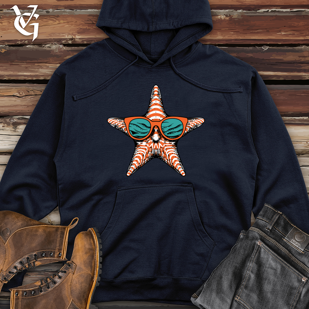 Viking Goods Starfish Seaside Chic Hipster Style Midweight Hooded Sweatshirt Classic Navy / L