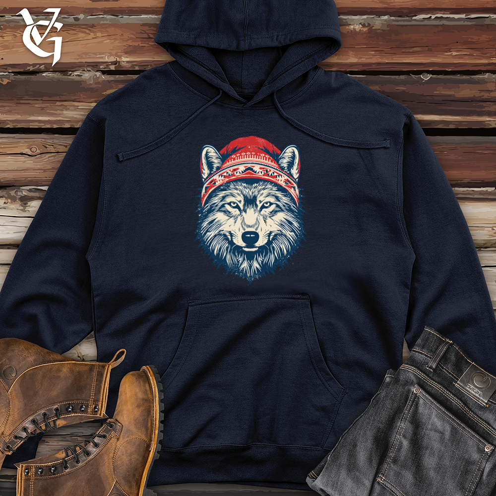 Viking Goods Vintage Pompom Snow Hat Wolf Midweight Hooded Sweatshirt Classic Navy / L