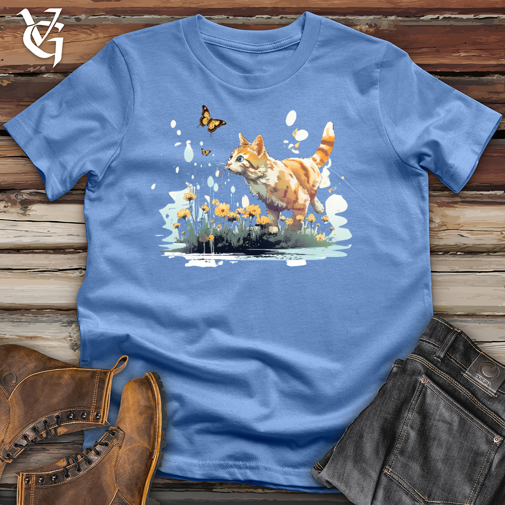 Viking Goods Cat Chasing Butterfly Cotton Tee Columbia Blue / L