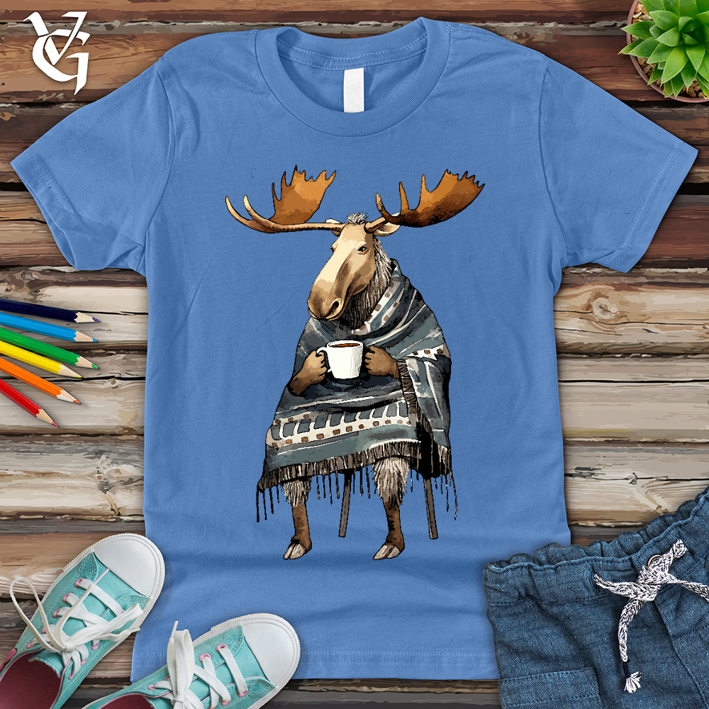 Viking Goods Coffee Drinking Moose Youth Tee Columbia Blue / L