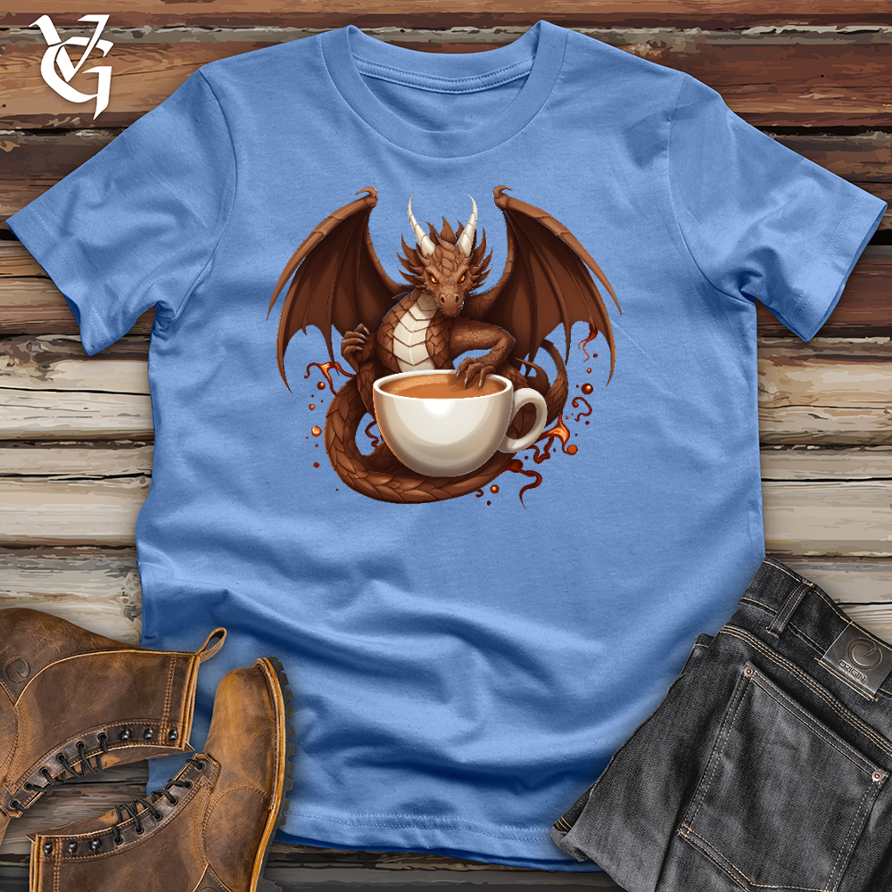 Viking Goods Coffee Loving Dragon Cotton Tee Columbia Blue / L
