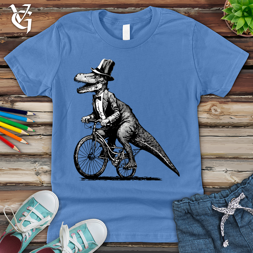 Viking Goods Dinosaur Riding a Bike Youth Tee Columbia Blue / L