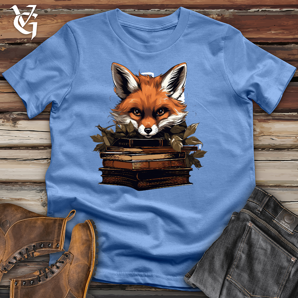 Viking Goods Fox Reading Books Cotton Tee Columbia Blue / L