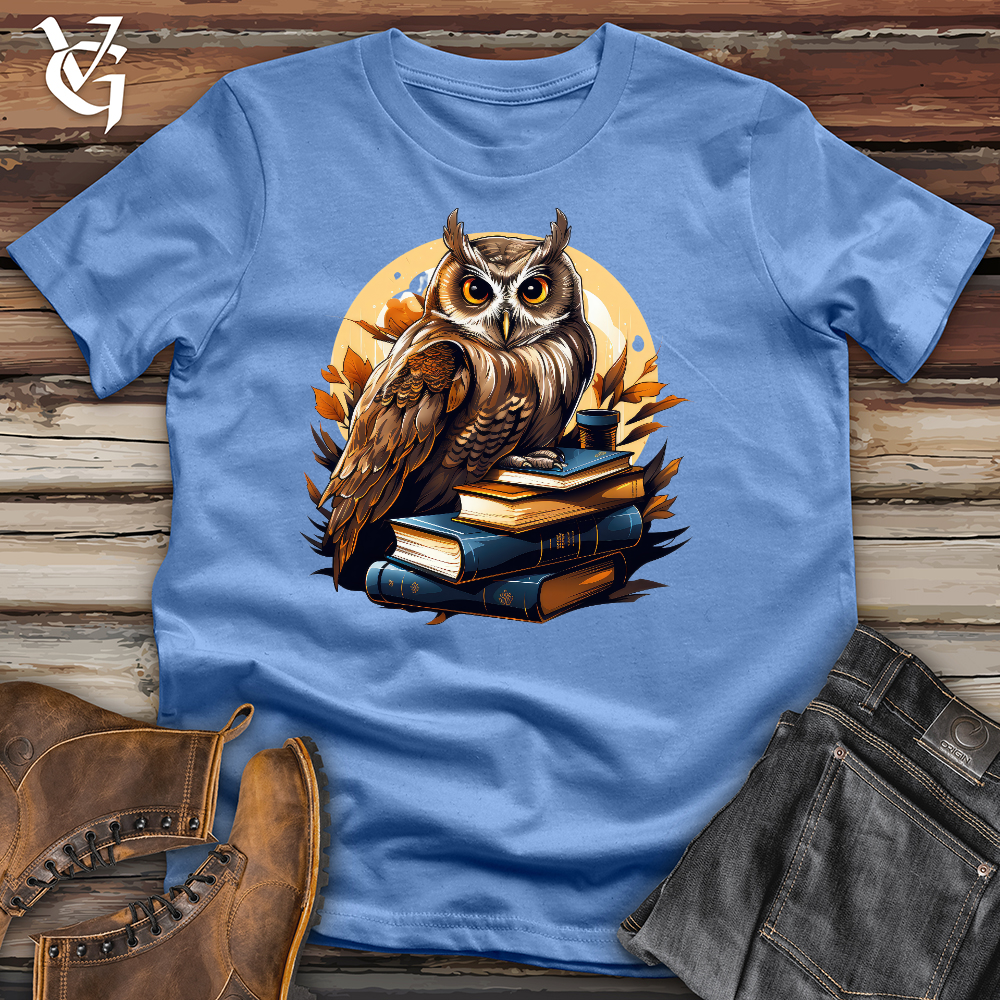 Viking Goods Owl Reading Books Cotton Tee Columbia Blue / L