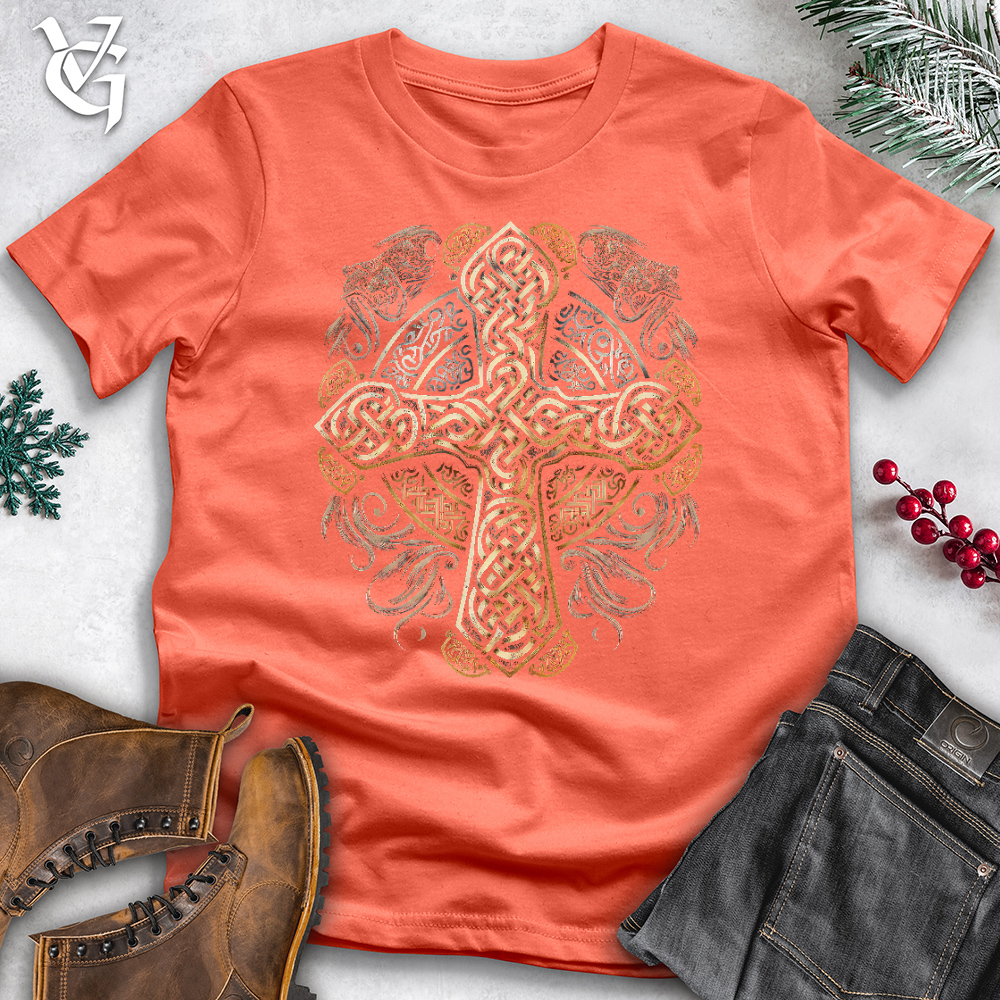 Viking Goods Ancient Celtic Cross Cotton Tee Coral / L