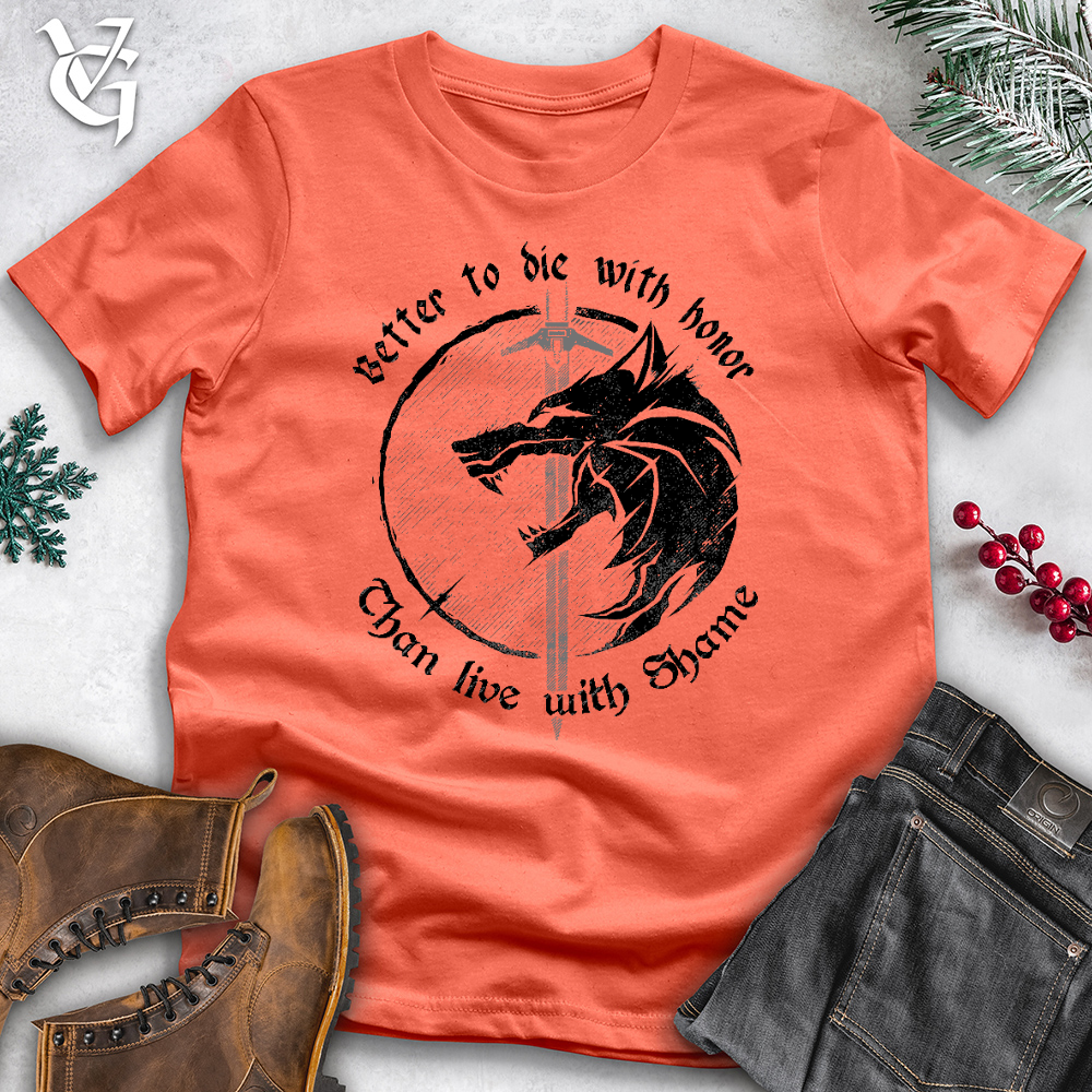 Viking Goods Die With Honor Wolf Cotton Tee Coral / L