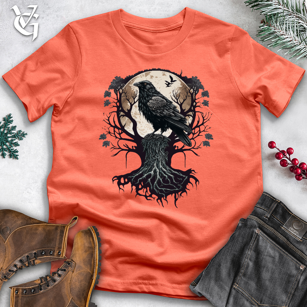 Viking Goods Full Moon Raven Cotton Tee Coral / L