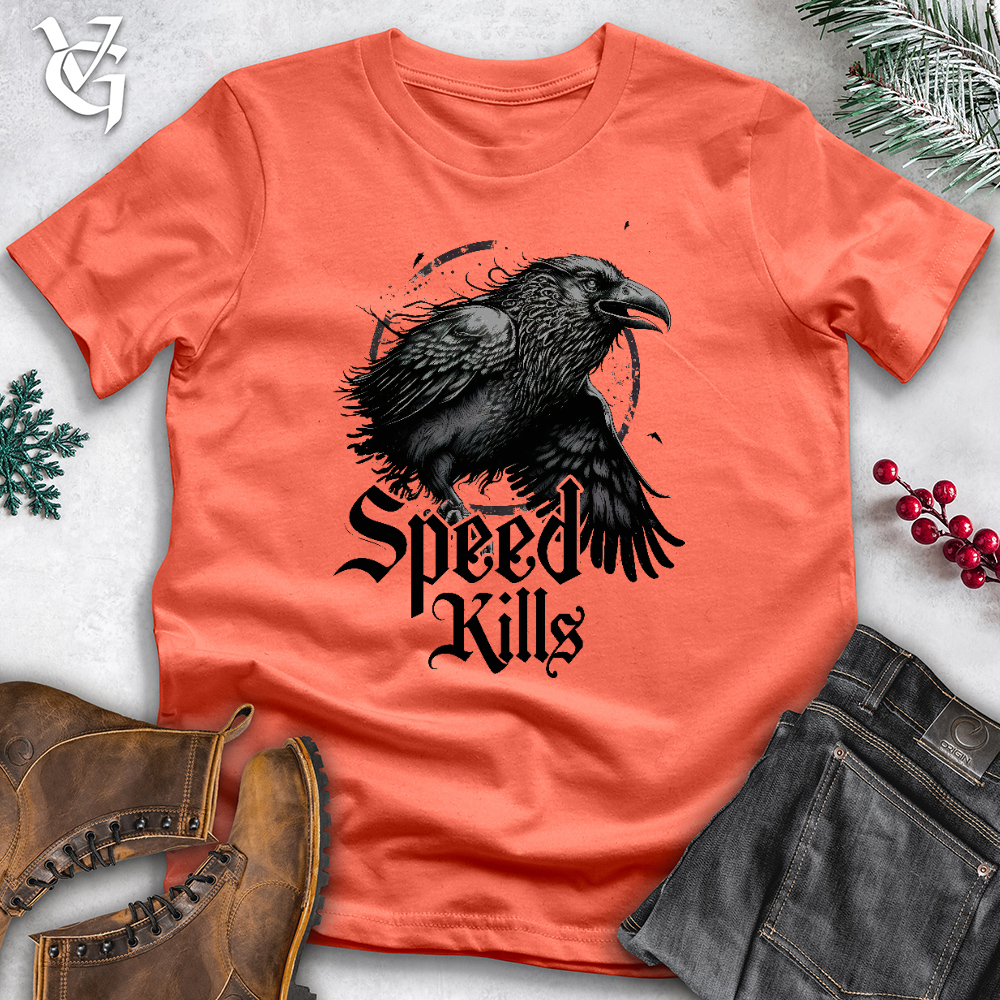 Viking Goods Speed Kills Black Cotton Tee Coral / L