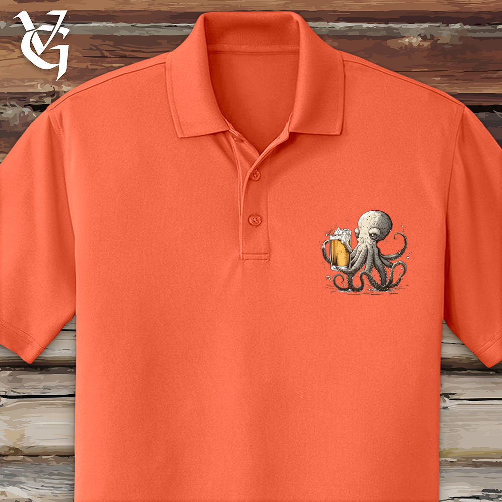 Viking Goods Octopus Happy Hour Polo Coral Splash / L