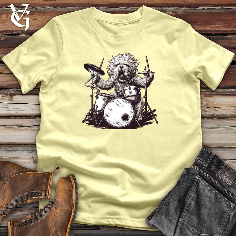 Viking Goods Dog Rockstar Drummer Softstyle Tee Cornsilk / L