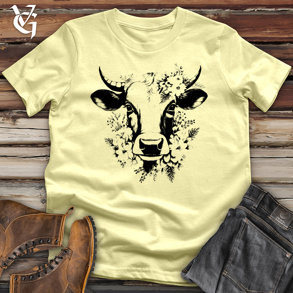 Viking Goods Floral Cow Softstyle Tee Cornsilk / L